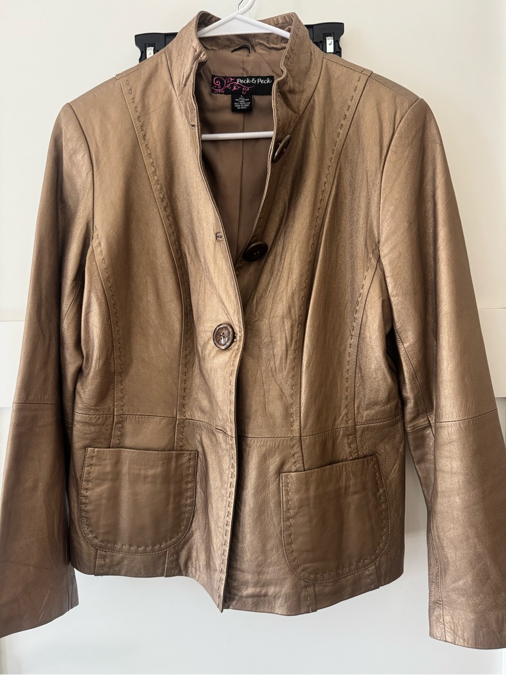 Vintage Y2K Peck & Peck Women's Metallic Brown Leather Jacket